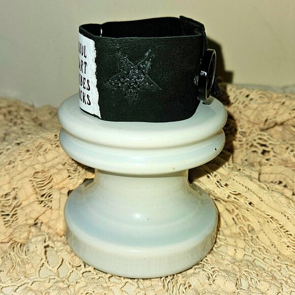 Stevie Nicks Wild Heart Black Leather Cuff Bracelet Hippie Gypsy Soul Jewelry - Picture 7 of 9